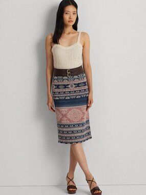 Ralph Lauren Southwestern Cotton Linen Blend Knit Pencil Skirt size S